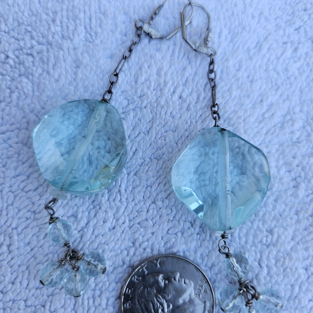 Source Unknown Aqua Crystal Earrings - image 1
